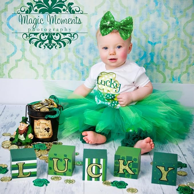 St.Patrick's Day Sequin Hair Bows for Girls Green Sparkly Alligator Clips Shamrock Glitter Hair Accessories for Little Teen Toddler Girls Kids St.Patrick Gift