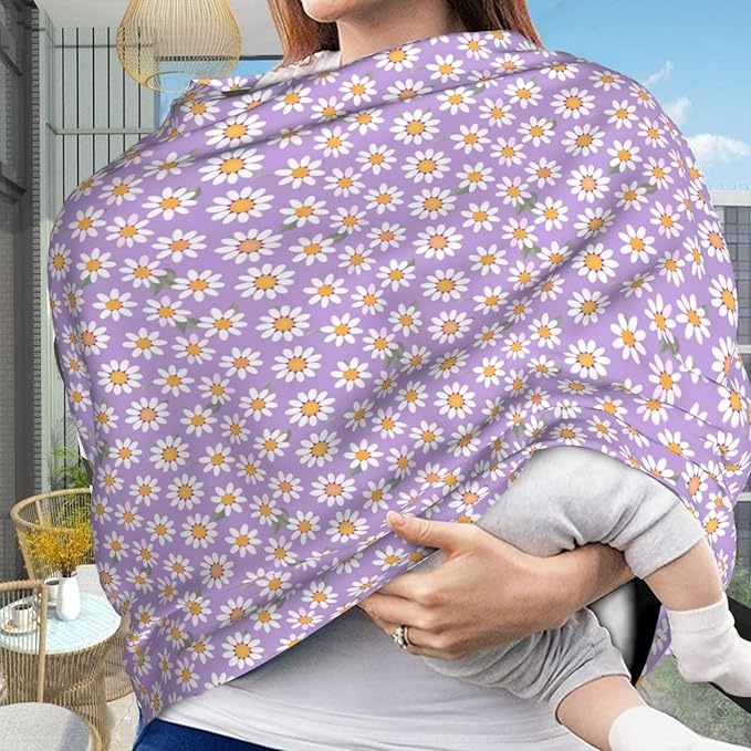 Daisy On Purple Background Baby Car Seat Covers Carseat Canopy Soft Infant Stroller Cover Nursing Breastfeeding Covers for Girls Boys Newborn