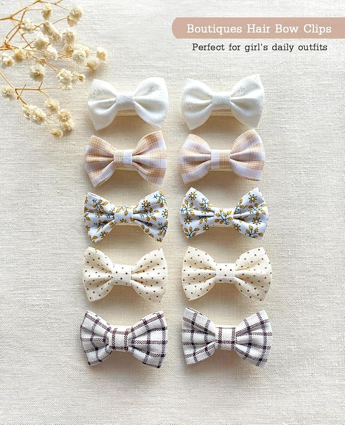 Baby Girls Hair Bow Clips, 20pcs Boutique Cotton Fully Lined Hair Pins, Non Slip Baby Barrettes Accessories for Infants Toddlers Fine Hair by Cherssy