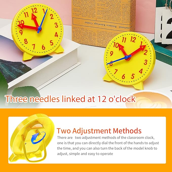Henoyso 6 Pcs Teaching Clock Kit for Kids to Tell Time Mini Teaching Clock Bulk for Student Early Basic Math Skills Development Teacher and Classroom Supplies
