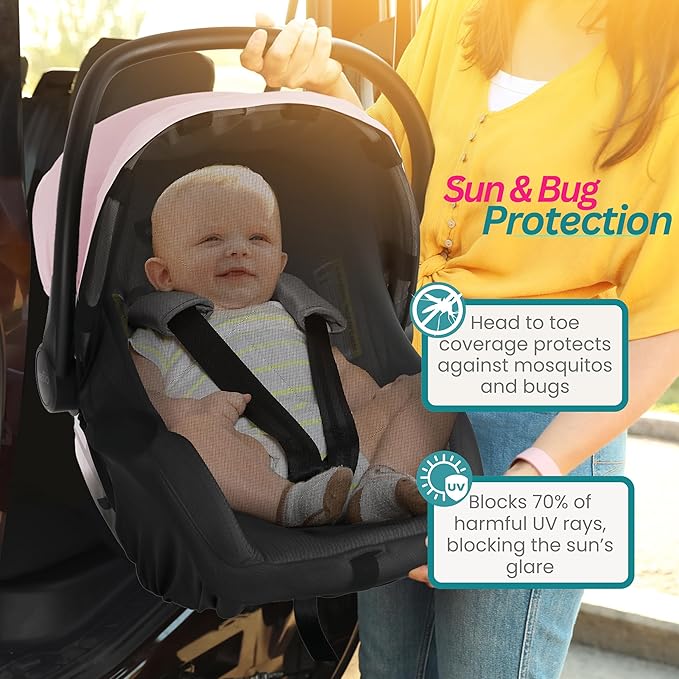 Car Seat Cover Baby - Infant Newborn Carseat Cover for Summer - Doona Car Seat Cover - Mosquito Net for Car Seat - Breathable Sunshade Extension Canopy Bug Protector