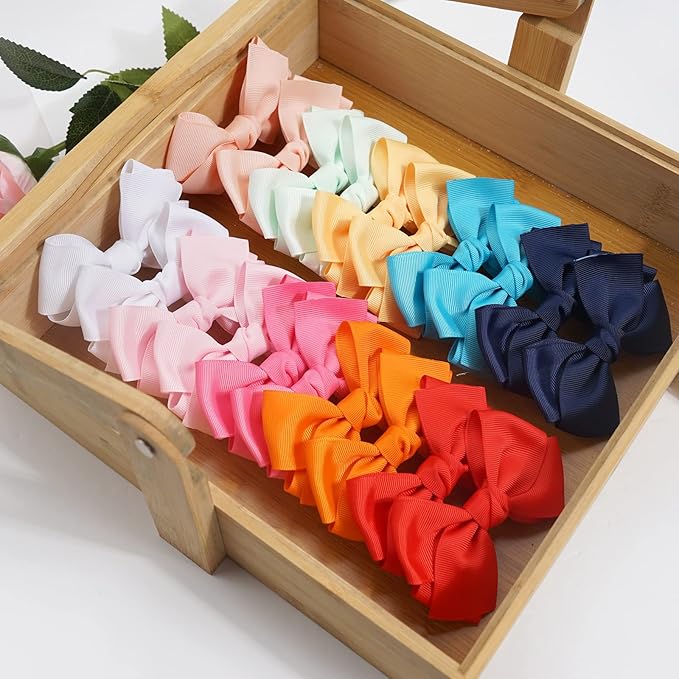 CÉLLOT 40pcs 4 inch Hair Bows for Girls Grosgrain Ribbon Toddler Hair Bows Alligator Clips for Baby Girls Kids Teens Back to School Hair Accessories in Pairs