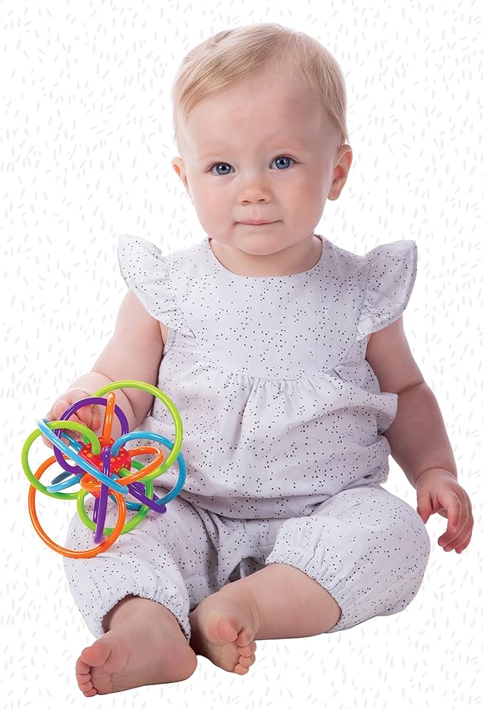 Manhattan Toy Winkel Rattle & Sensory Teether Toy, Blue/Green/Orange, 5 Inch x 4 Inch x 3.5 Inch