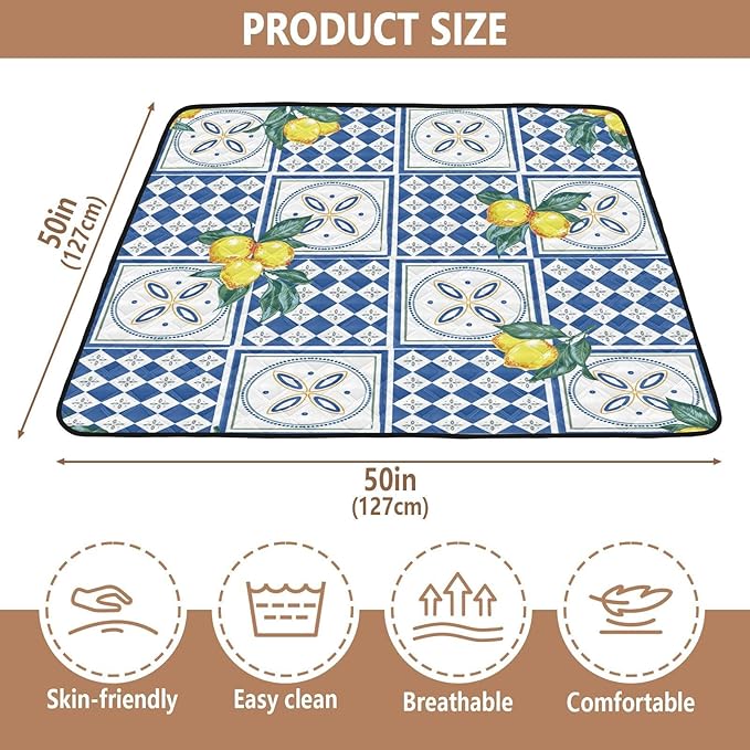 Baby Play Mat Geometric Lemons and Ceramic 50 x 50 Playpen Mat Baby Play Mats for Floor Play Gym Crawling Mat Non-Slip Cushioned Baby Playmat for Infants, Babies, Toddlers
