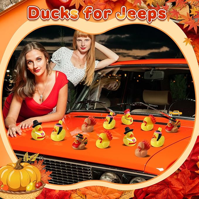 24 Pcs Thanksgiving Rubber Ducks, Thanksgiving Themed Ducks Bulk Turkey Ducks, Thanksgiving Party Favors Supplies for Kids Adults, Fall Duck Bathtub Bathing Toy for Holiday Autumn Table Centerpiece