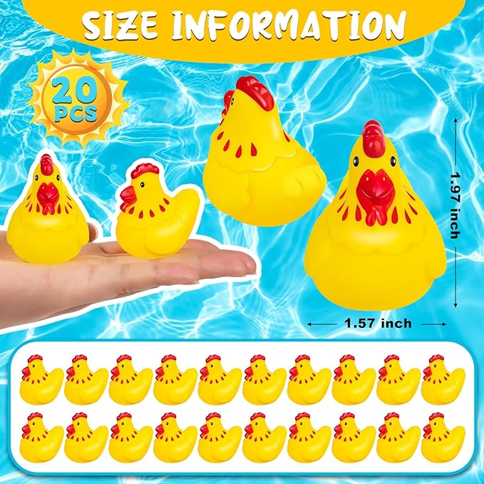 Mini Rubber Chickens Toys, 40Pcs Cute Chicks Squeak Bath Toy, Yellow Floating Rubber Chicken for Boy Girl Baby Shower Birthday Party Favors Gifts Decoration
