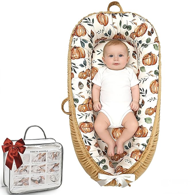 Infant Support Cushion - Breathable and Soft Organic 100% Cotton, Portable Tummy Time Mat with Removable Cover, Newborn Baby Essentials Gifts for 0-24 Months - Punpkin