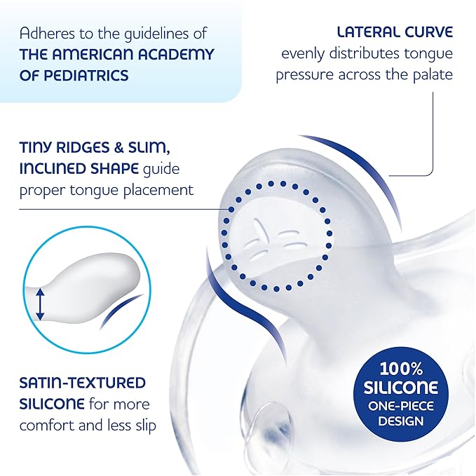 Chicco PhysioForma Orthodontic Pacifier for Babies 0-6 Months, 100% Soft Silicone, BPA Free & Breathing Support, 4-Pack with Sterilizing Case, Clear