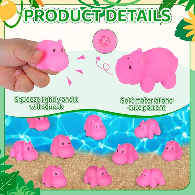 50 Pcs Rubber Hippo Baby Bath Toys Cute Floating Animal Bath Squirts Pink Hippo Bath Buddy Squirter Toys for Toddlers Fun Water Squirting Bathtime Play for Bathtub and Pool,Summer Beach Decor