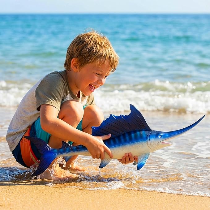 Gemini&Genius Sea Animal Sailfish Action Figure Soft Rubber 17” Swimming Pool Bathtub Toys, Realistic Ocean Animals Swordfish Educational and Role Play Toys for Kids and Collectors (Blue Sailfish)