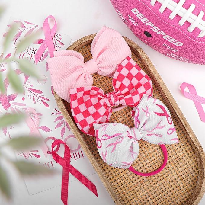 YanJie 3PCS 4.5’’ Breast Cancer Awareness Bows for Baby Girls Pink Headbands Checkered Headband Cancer Awareness Items Hair Accessories for Newborns