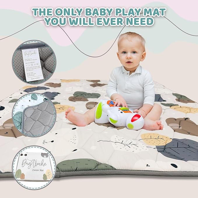 Baby Play Mat 50 x 50 Inches for Playpen – Padded Play Mat for Babies, Shock-Absorbing EVA Foam, Non-Slip, Waterproof and Easy to Clean, Ideal for Crawling and Tummy Time