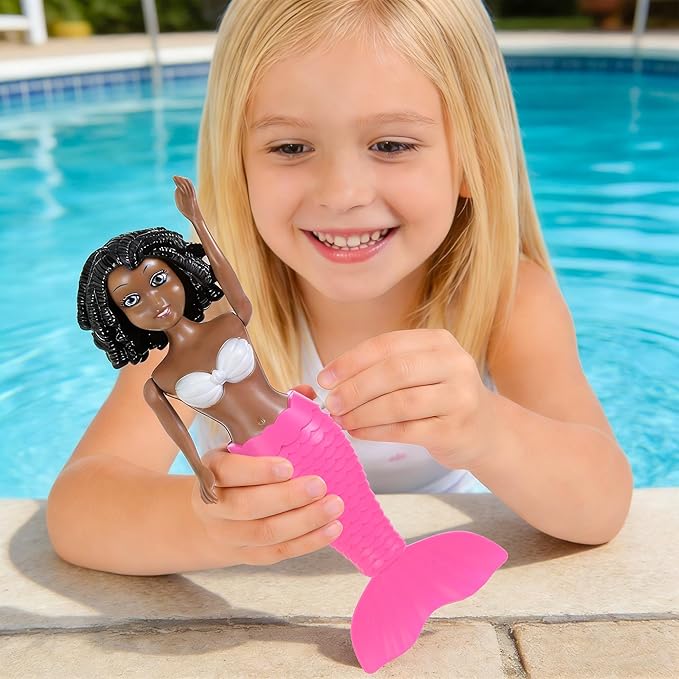 dollbie 4-Pack Wind-Up Mermaid Bath Toys for Kids -Toddler Bath Toys for Kids Moving Tail Priness Doll Diverse Hair Colors & Styles Mermaids, Swimming Pool Party Favors