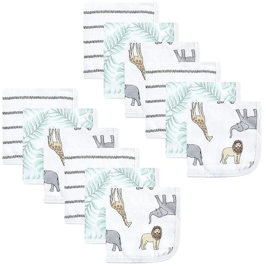 Hudson Baby Unisex Baby Cotton Muslin Washcloths, Modern Neutral Safari, One Size