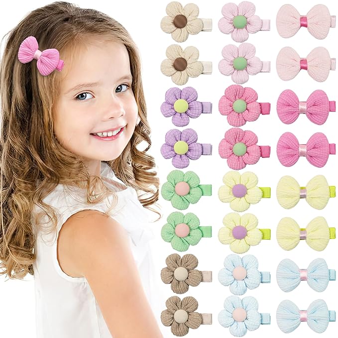 24Pcs Toddle Flower Hair Clips for Girls Baby Hair Clips Cute Floral Infant Candy Bow Non Slip Little Girls Hair Accessories for Thick Hair