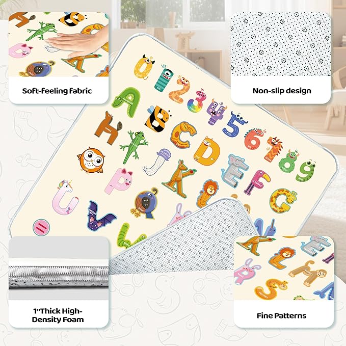 Baby Play Mat, 1-Inch Thick Foam 47" X 47" Playpen Mat,Waterproof & Non - Slip Playmat for Baby Play on Floor, Wipe - Clean, Ideal for Infants, Toddlers & Kids' Crawling and Tummy Time(Animal)