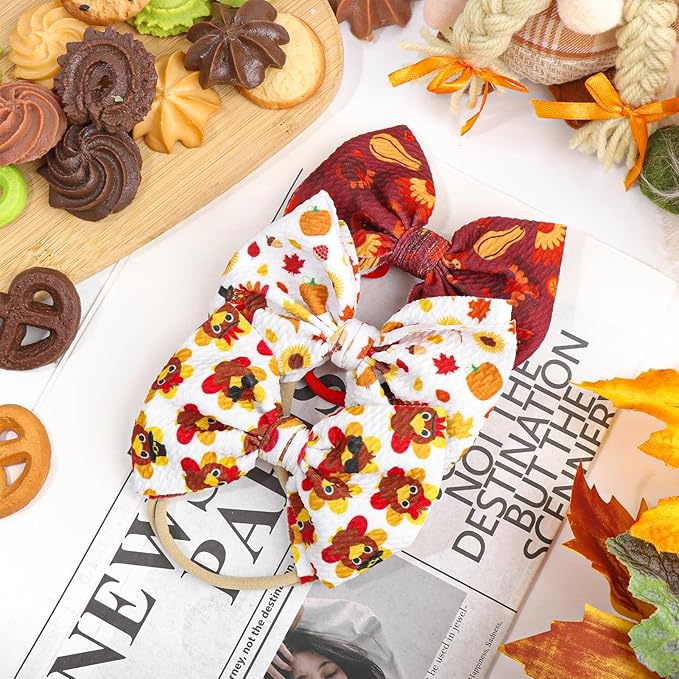 Thanksgiving Turkey Baby Bow Pumpkin Baby Girl Headbands Maple Leaf Hair Accessories Infant Newborn Toddler 0-24 Month Festive Headbands Gift