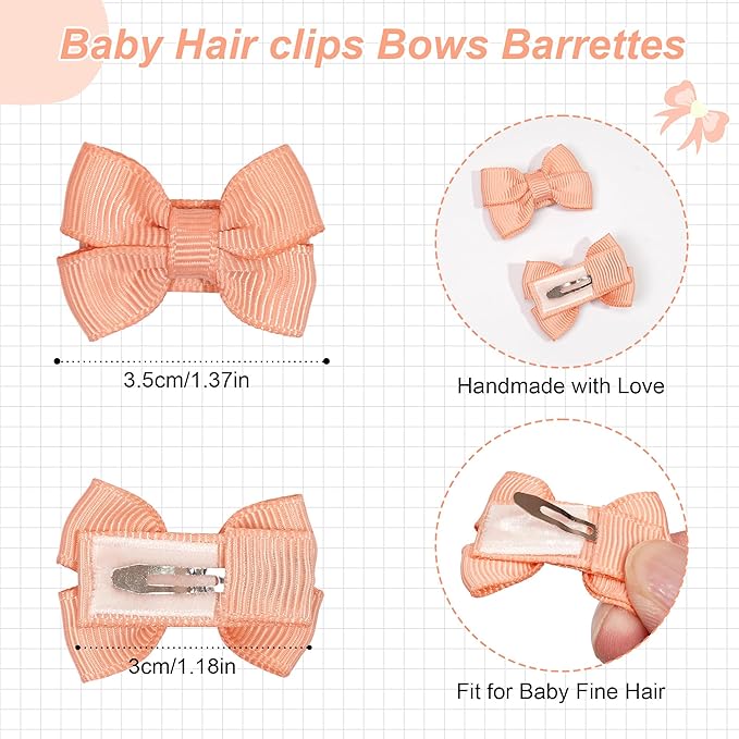 DED Baby Hair Clips 40 Pieces 20 Colors in Pairs Baby Bows Hair Pins Tiny 1.37" Hair Bows Alligator Clips for Girls Infants Toddlers