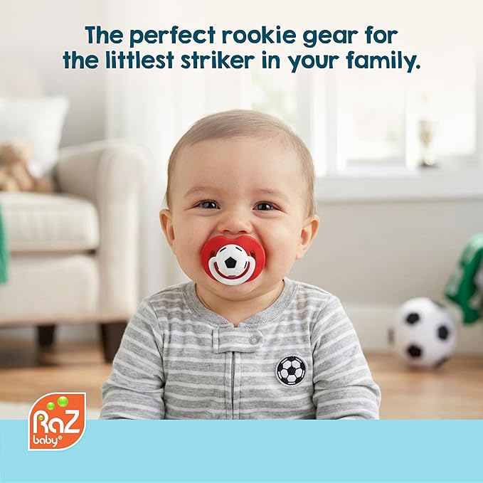 RaZbaby Soccer Pacifier - BPA-Free Silicone Orthodontic Nipple, Ideal for Soccer Lovers, 0-36 Months - 2-Pack Soccer