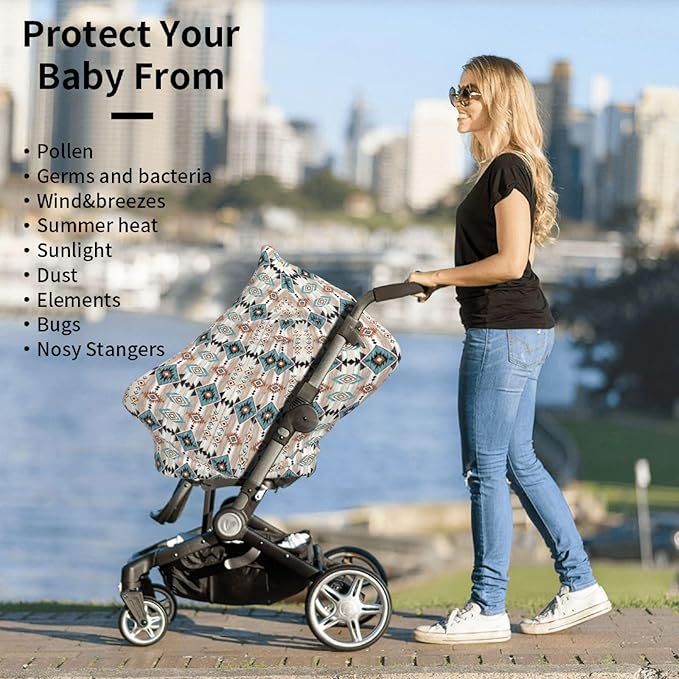 Aztec Pint Baby Car Seat Cover, Multi Use Stroller Cover, Western Baby Stuff