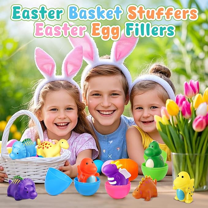 Color Changing No Hole Toddler Bath Toys for Kids Ages 1-3 4-8, Easter Egg Fillers Easter Basket Stuffers Dinosaur Bath Toys Toddlers 2-4, Dinosaur Toys, Bathtub Water Toys with Drying Bag