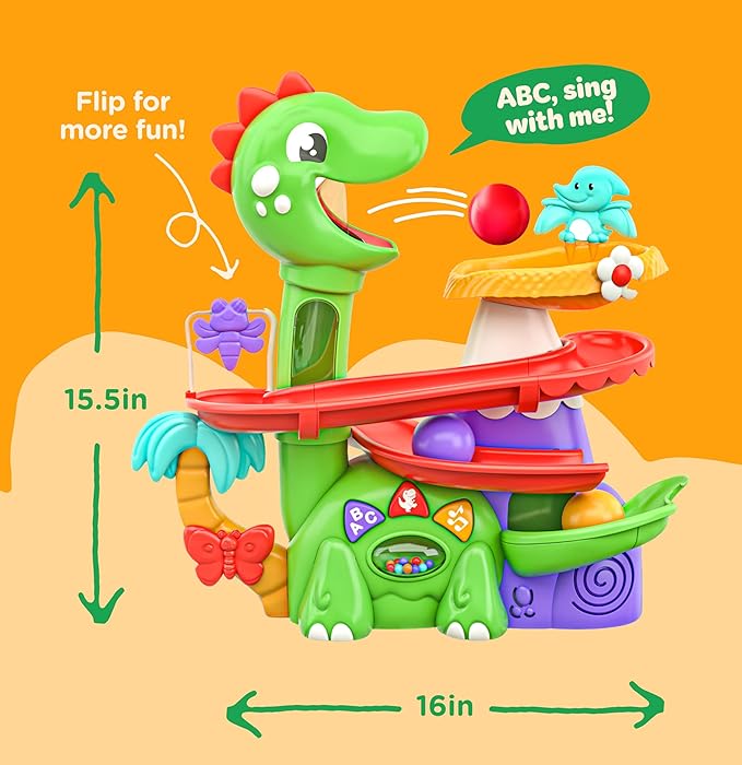 Move2Play, Air-Powered Dinosaur Ball Popper | 30+ Songs, Sayings, & Lights | Baby & Toddler Toys Ages 6 7 8 9 10 12+ Months | Boy & Girl Gift for 1, 2+ Year Olds | Birthday Present