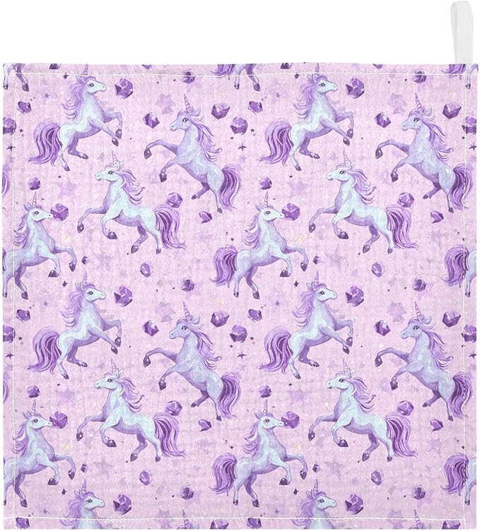 Unicorn Baby Washcloths Newborn Muslin Burp Cloths 3 Pack Soft Cotton Baby Face Bath Towel Drool Bibs for Infants, Girls and Boys 11.8 x 11.8 Inch