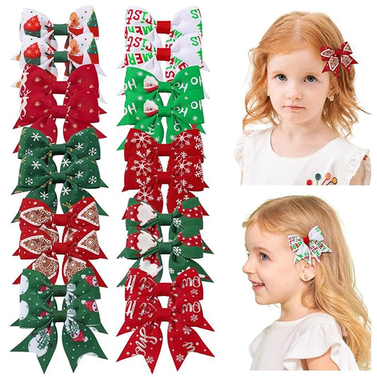 Jollybows 20pcs Christmas hair bows Baby Hair Clips Girls Bows Mini Alligator Clip Toddler Pigtail Bow Fine Hair Clip Christmas hair accessories-Green, Red, White