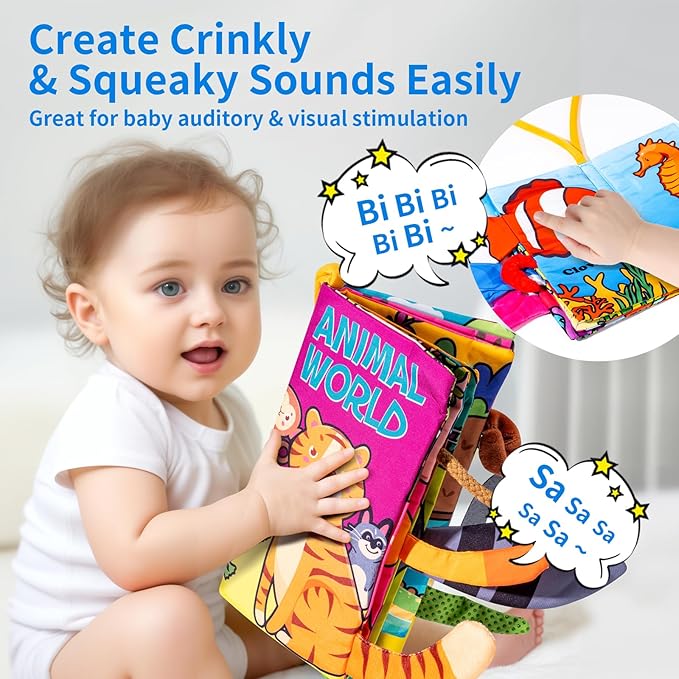 2-Pack Baby Books 0-6 Months, Crinkle Books for Babies, Touch and Feel Sensory Cloth Book 6-12 Months, Tummy Time Toys, Baby Toys for Newborn 6 Pages Pink - Easter Gifts