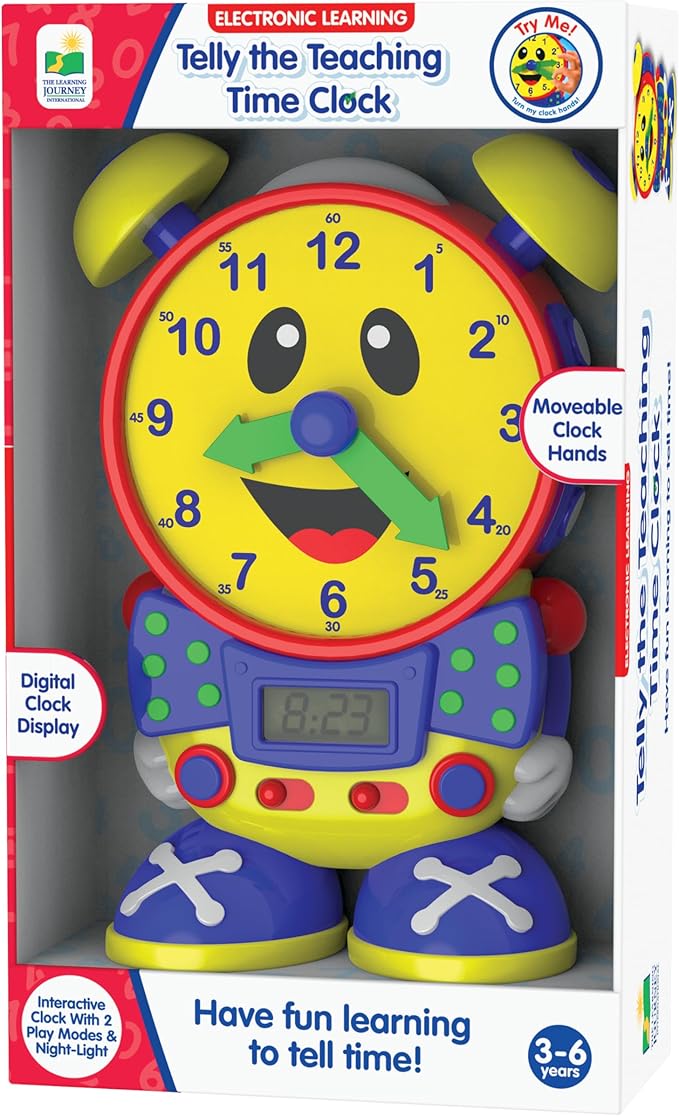 The Learning Journey Telly The Teaching Time Clock, Electronic Analog & Digital Time Telling Aid with Two Quiz Modes & Night Light,Multi