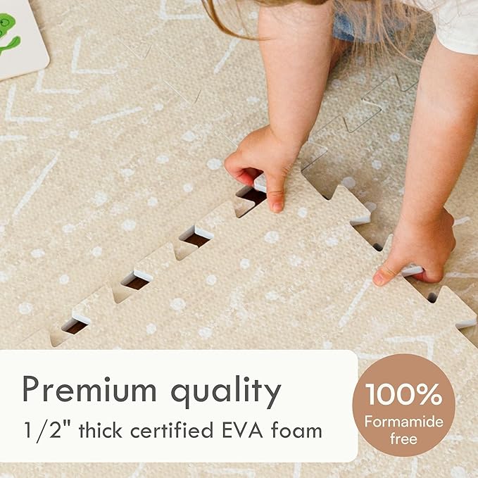 Lillefolk Baby Play Mat for Floor – 4x6ft Beige | Soft Non Toxic Premium EVA Foam Tiles for Tummy Time, Crawling & Playroom – Waterproof Interlocking Floor Mat for Babies & Toddlers (6 Tiles)