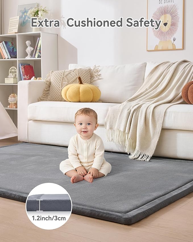 Baby Play Mat for Floor, 1.2" Thick Extra Large Memory Foam 59"×79" Playpen Mat for Kids, Infants, Toddlers - Soft Baby Crawling Mat for Tummy Time, Sitting with Non-Slip Bottom, Dark Gray