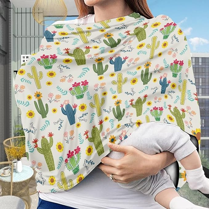 LedBack Cactus Flowers Car Seat Covers Canopy Cover - Multi-use Cover Carseat Canopy, Breathable Breastfeeding Cover, Easy to Clean