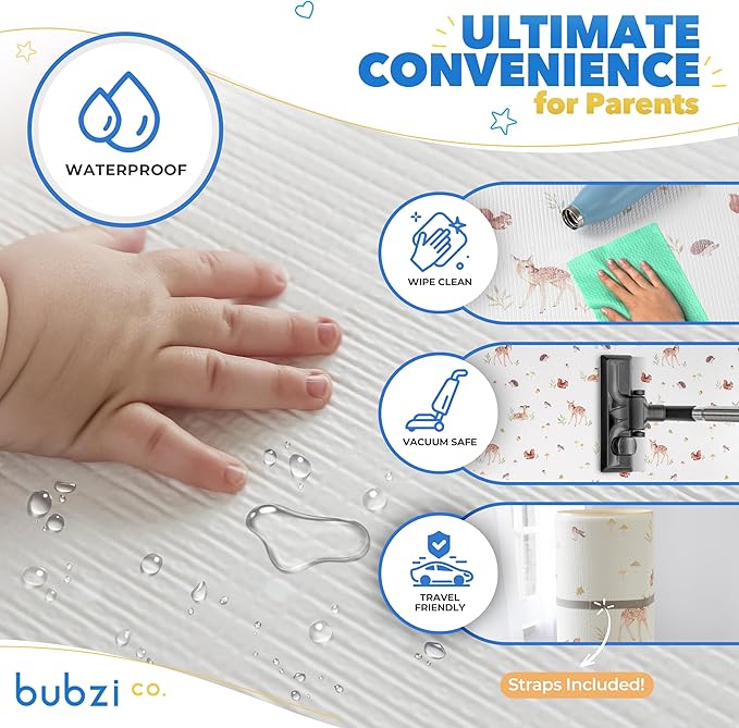 Bubzi Co Non Toxic Large Baby Play Mat for Floor, Padded Tummy Time Mat for Babies Learning to Walk or Crawl, Thick Foam Nursery Playroom Rug 0 6 12 Months