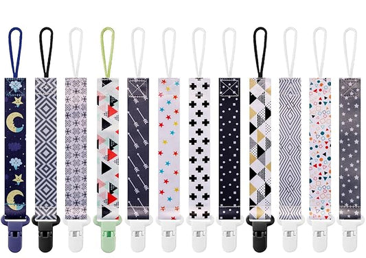 12 Pack Minimalist Neutral Baby Pacifier Clip, Modern Simple Design Pacifier Holder, Unisex for Boys Girls, Secure Clip, Stylish Baby Gift (Multicolor E 25.5cm)