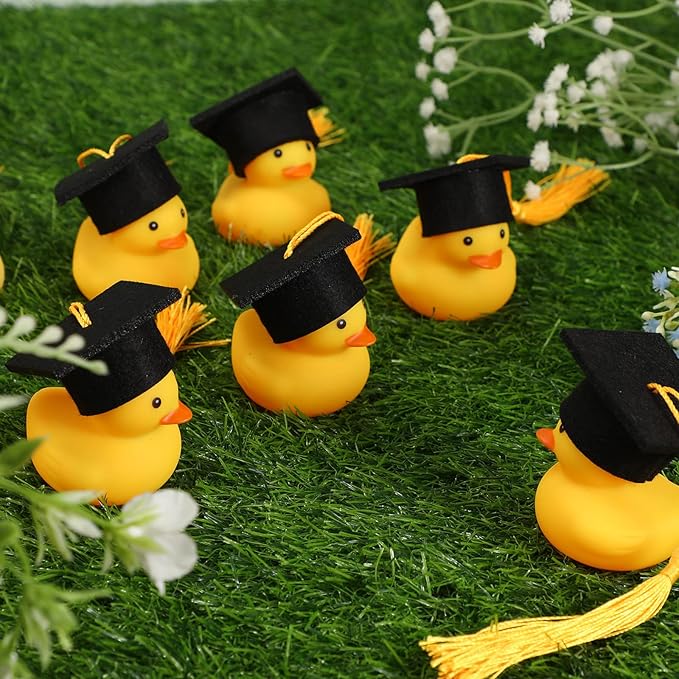 Jerify 48 Pcs Graduation Rubber Ducks with Grad Cap 2026 Diploma Grad Rubber Duck Graduation Party Bath Pool with Storage Bag for Student Gifts Party Favor(Gold)