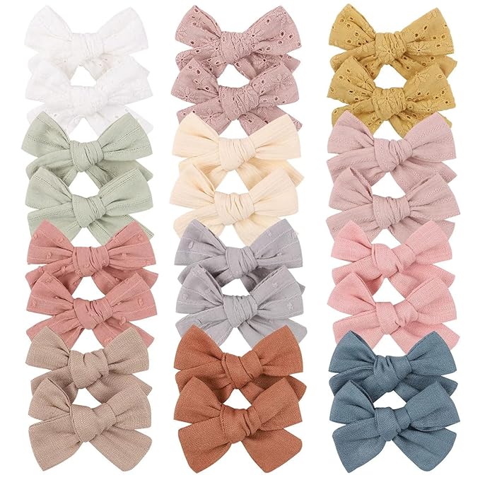 3.2'' Girls Light Green Linen Hair Bows Clips - Alligator Clips Hair Accessories for Little Girls, Toddlers, Kids, and Teens