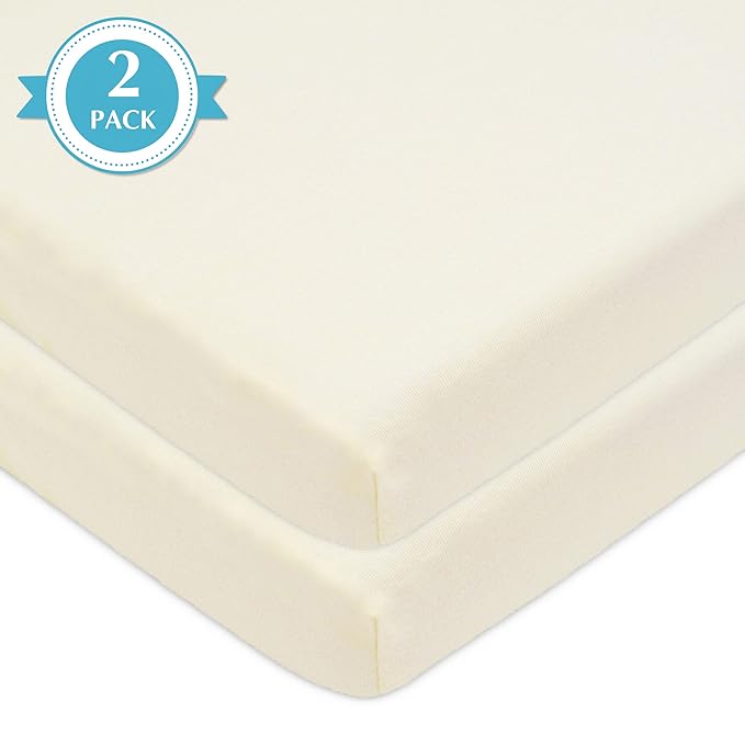 American Baby Company 2 Pack 100% Natural Cotton Fitted Pack and Play Sheets 39" x 27" - Soft & Breathable Pack N Play Sheets for Playard & Mini Crib Mattress, Cream, for Boys & Girls