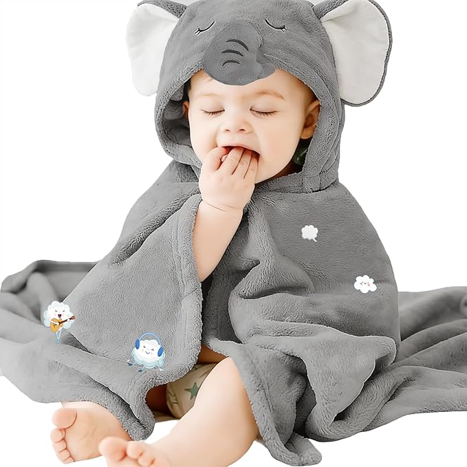 Toddler Baby Bath Towel with Hood 27.5"X55" Ultra Absorbent Soft Cozy Comfort Bathrobe Blanket, 0-6 Years Infant Shower Towel for Girls & Boys(Grey Elephant)