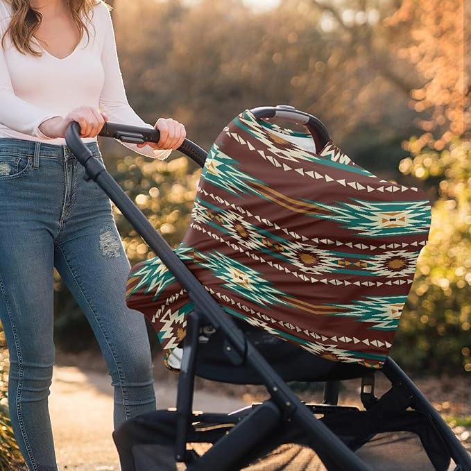 Tribal Southwest Aztec Print Car Seat Covers Baby Multi-use Car Seat Canopy Carrier Cover, Breathable Breastfeeding Cover Baby Stuff Boys & Girls, All-in-1