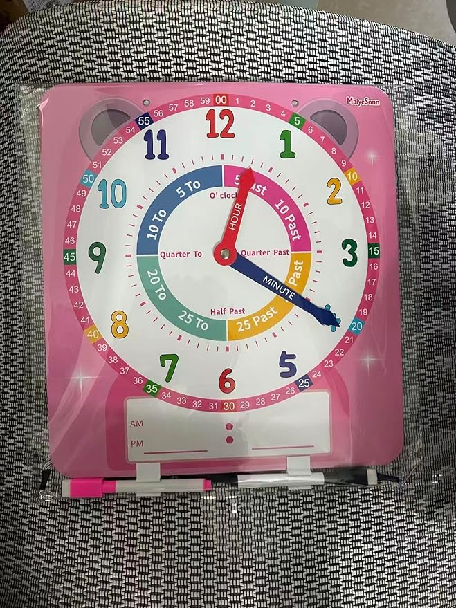 Teaching Clocks for Kids, Large Magnetic Writable Dry Erase Learning Clock with Pen,12" Teaching Demonstration Clock Learning Time to Tell Time for Kids Home School Classroom Supplies-Pink