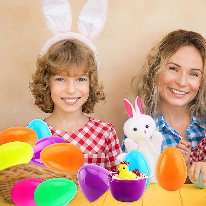 12 Pack 4 Inch/ 5 Inch/ 6 Inch Fillable Easter Eggs Colorful Large Jumbo Plastic Easter Eggs for Easter Basket Fillers Egg Hunt Party Supplies (6 Colors (5 Inch))