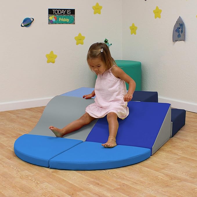 FDP SoftScape Playtime All Around Climber for Crawling Infants and Toddlers, Soft Foam Indoor Active Play with Steps and Slides, Growing Minds and Motor Skills (6-Piece) - Navy/Powder Blue, 13021-NVPB