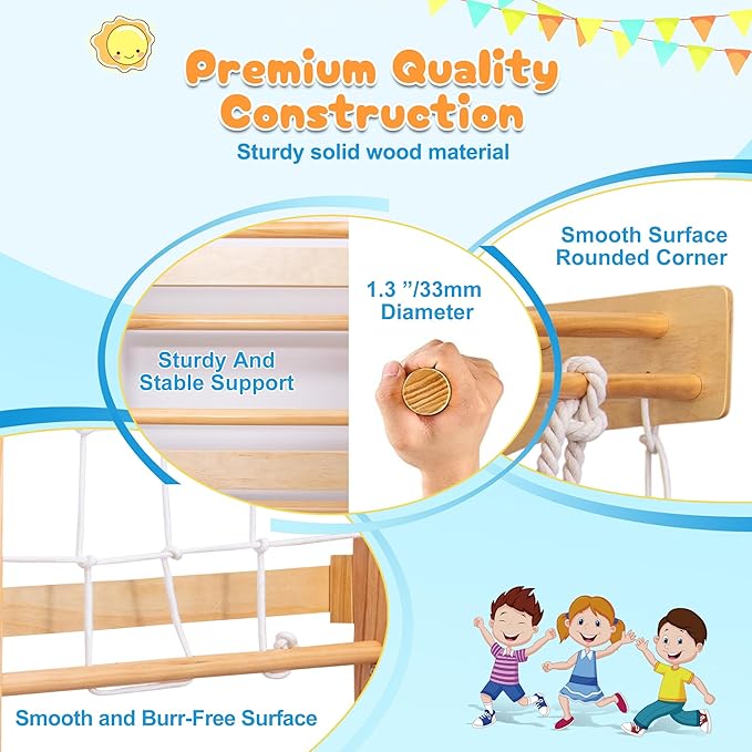 ZMAD Swedish Ladder Wall Gym & Climber – Featuring a Rock Climbing Wall, Wooden Swings, Gymnastic Rings, Rope Ladders, and Stretching Equipment for Indoor Playground， Spring 2026 (10-in-1)