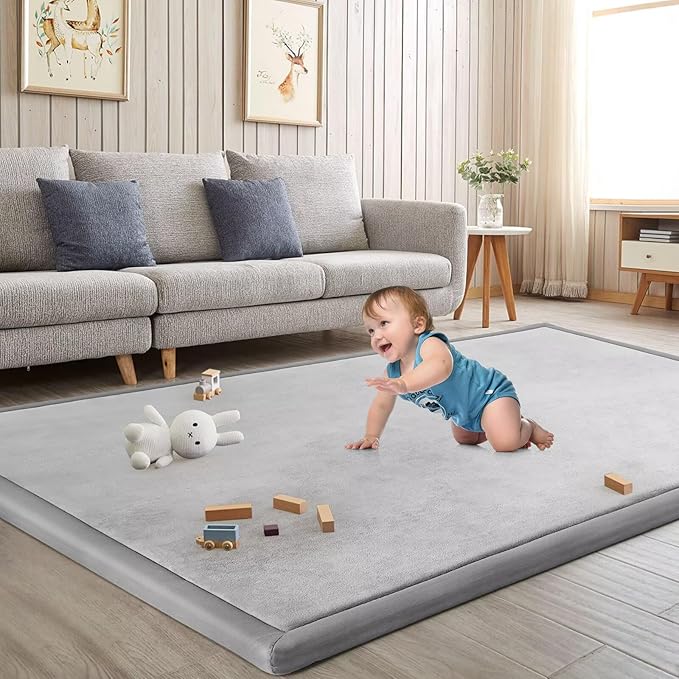 Baby Play Mat for Floor Nursery Rug Muscle Mat Area Rug Playroom Rug 79"x118" Playpen Mat Memory Foam 1.3" Thick Crawling Mat for Babies,Toddlers, Infants, Kids,A Light Gray