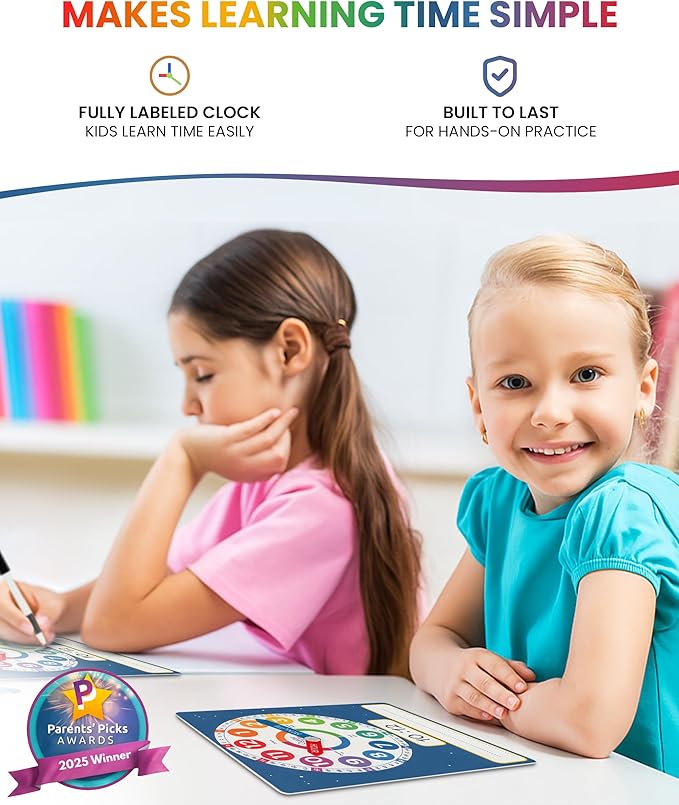 3 Pack Dry Erase Learning Clocks - Award-Winning Large Magnetic Clock & 2 Student Practice Clocks - Analog & Digital Classroom Teaching Tools - Includes E-Book to Help Kids Tell Time Easily