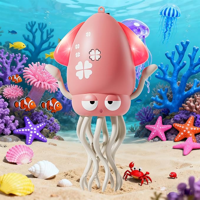 Crawling Dancing Octopus Toy for Kids – Rechargeable Interactive Sensory Toy with LED Lights & Music,Fun Tummy Time Gift for Birthdays & Holidays (Pink)
