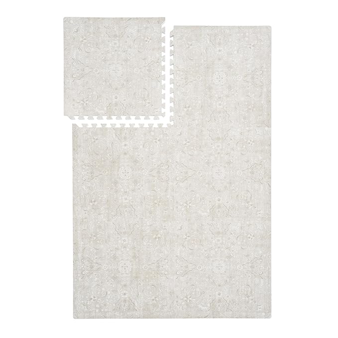 PopsyKosy Premium Baby Floor Play Mat - Thick & Cushioned 0.5 inch Playroom Foam Mat, Non-Toxic Odorless - 6 Tiles - Spacious 6x4 ft. - Stylish & Large, Waterproof for Kids & Toddlers - Pearl Beige