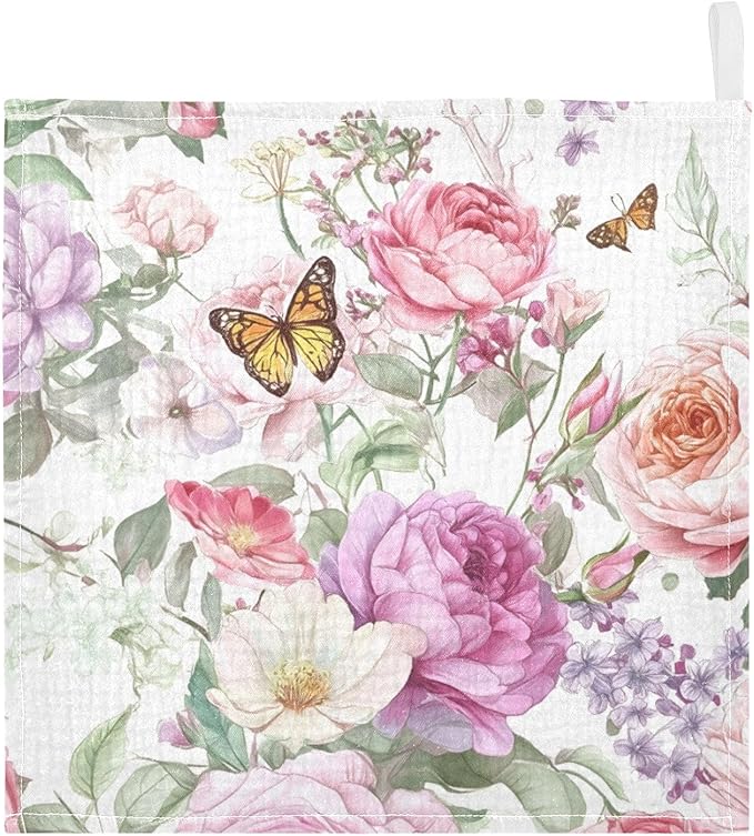 Bolaz Baby Gauze Towels for Kids Soft Handkerchief Newborn 100% Cotton Pink Rose Flower Butterfly Green Leaves Absorbent 12x12 Inch 3 Pack