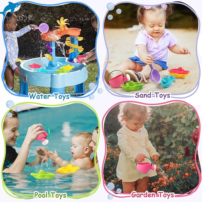 Fajiabao Bath Toys for Kids Ages 1-3 Toddler Bath Toys Mold Free for 2-4 Stacking Boat Water Table Pool Sand Bathtub Sensory Toys for Girls Boys Gifts 6 PCS (Color Random